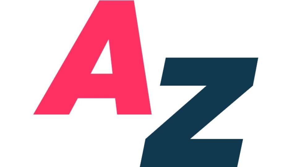 Das Bild zeigt zwei große, stilisierte Buchstaben: „A“ in Rosa und „Z“ in Dunkelblau vor einem weißen Hintergrund.